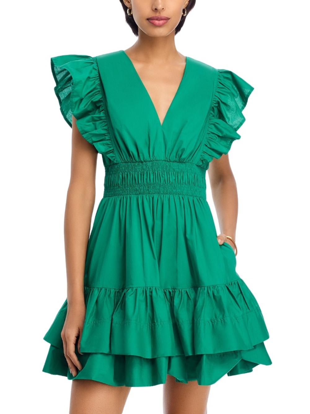 NWT Aqua Flutter Sleeve Tiered Pockets Mini Dress MSRP $99